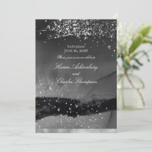 Rökig Grått Black och Sparkling Silver Modern Bröl Inbjudningar