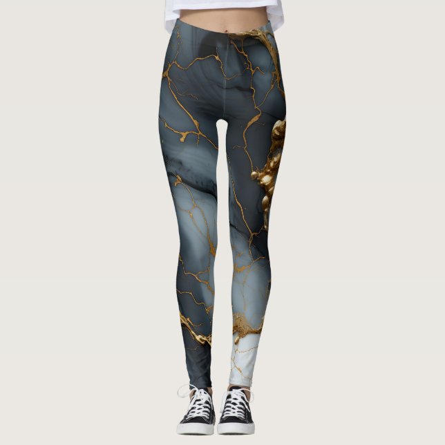 Rökig Onyx-marmor med gyllene ådror Leggings (Framsida)