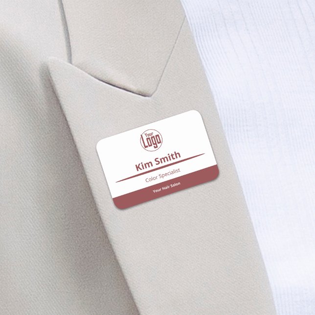 Rökig Topaz & White Logotyp Stylist Expertkunskap  Namnbricka (Smoky Topaz & White Logo Stylist Expertise Salon Name Tag)
