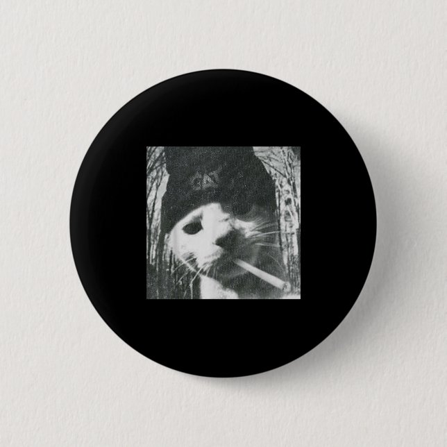 Rökning Cat Beanie Meme Grunge Aesthetic Funny Ts Knapp (Framsida)