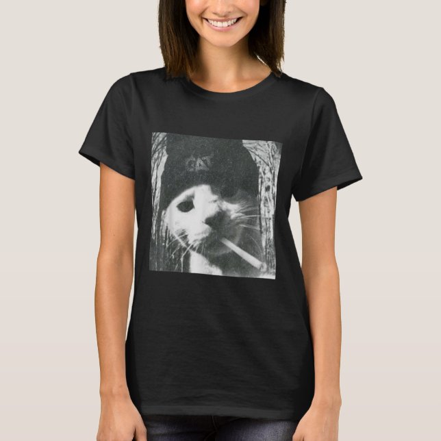 Rökning Cat Beanie Meme Grunge Aesthetic Funny Ts T Shirt (Framsida)