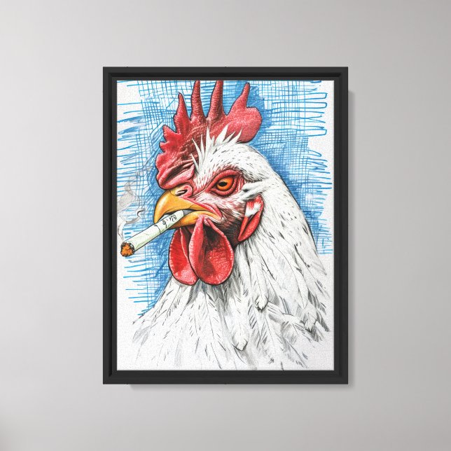 Rökning Chicken Art Funny Canvastryck (Framsida)