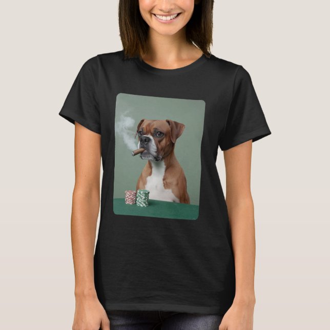 Rökning Cigar Gambling Boxer Hund Poker Mem T Shirt (Framsida)