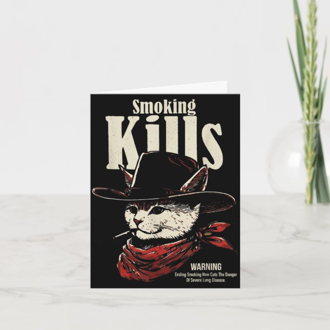 Rökning dödar rolig cowboy katt med hatt citat  kort (Framsida)