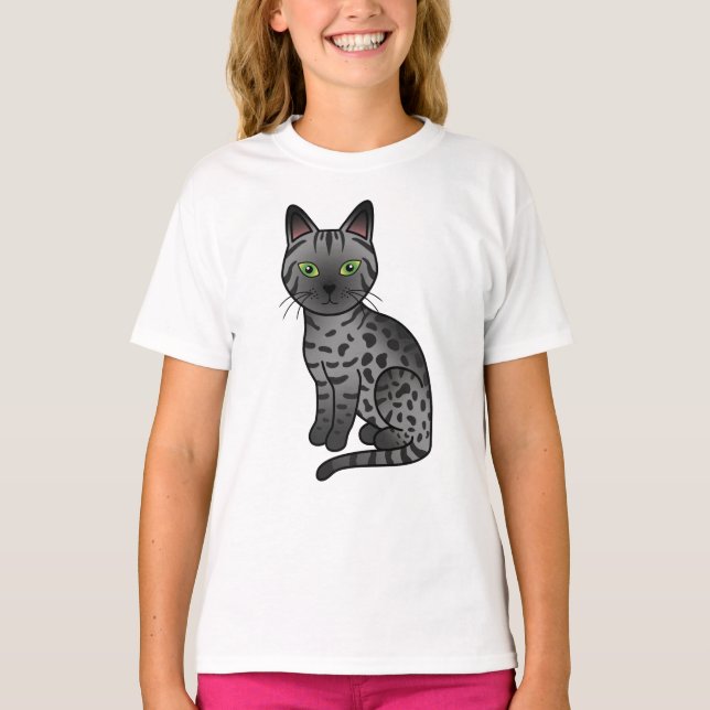 Rökning Egyptian Mau Cute Tecknad Cat Illustration T Shirt (Framsida)