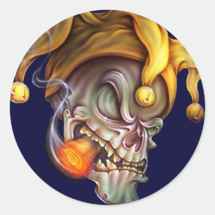 Rökning Jester Skull Runt Klistermärke