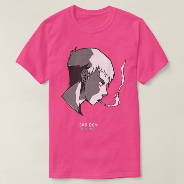 Rökning Ledsen Boy Japansk Anime Vaporwave Goth Se T Shirt (Design framsida)