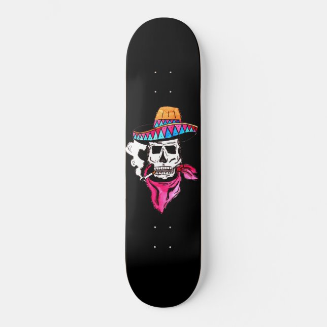 Rökning Skeleton Cowboy Mini Skateboard Bräda 18,5 Cm (Framsida)