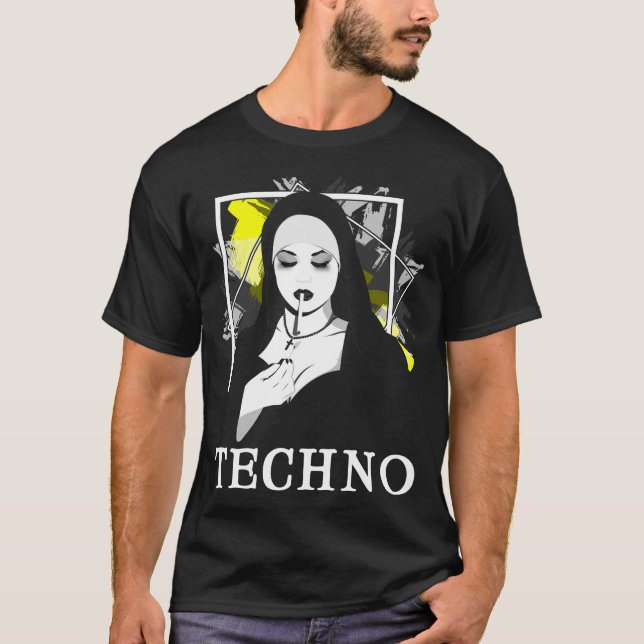 Rökning Techno Nun Religion Electronic Bass Music T Shirt (Framsida)