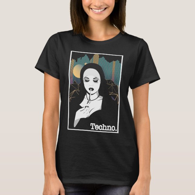 Rökning Techno Nun Religion Retro Bass Music T Shirt (Framsida)