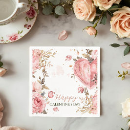 Rokoko Blommig Hjärtans Galentine Brunch Trädgårds Pappersservett