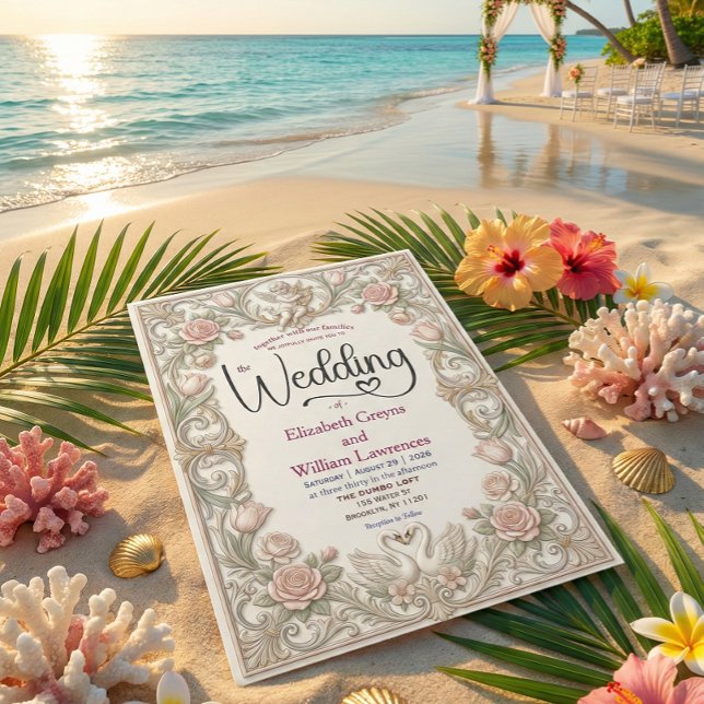 Rokoko Sagostund Kerub Svan Trädgård Romans Inbjudningar (Skapare uppladdad)