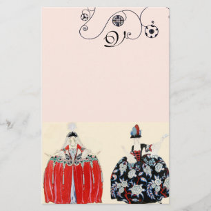 ROKOKODAMSKÖNHET, MONOGRAM FÖR MODEDRÄKT DECO BREVPAPPER