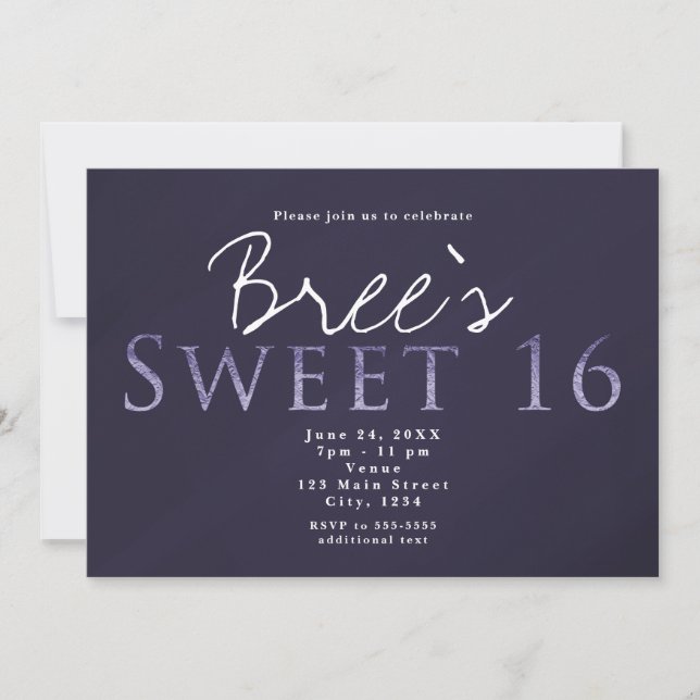 Rökplomme grå SWEET 16 Födelsedagsfest Inbjudan (Framsida)