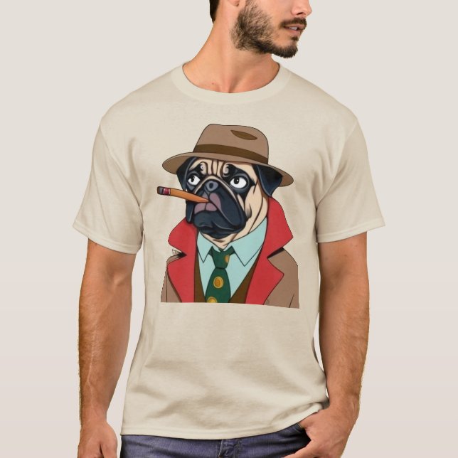 Rökpug hund med en fedorahatt t shirt (Framsida)