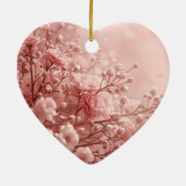 Rökrosa blommor på ett romantiskt valentinträd julgransprydnad keramik