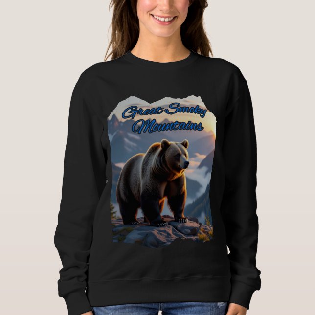Röksiga berg, svart björn t shirt (Framsida)