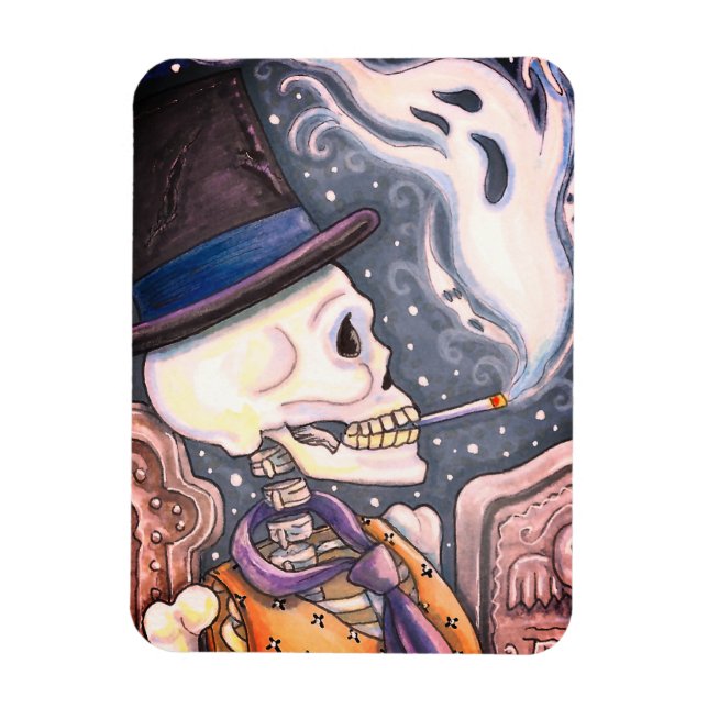 RÖKSKELETON MED SPÖKEN I SPOOKY CEMETERY MAGNET (Vertikal)