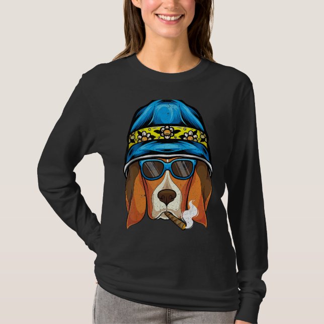 Röksolrosor Solblommor Hat Hund Beagle T Shirt (Framsida)