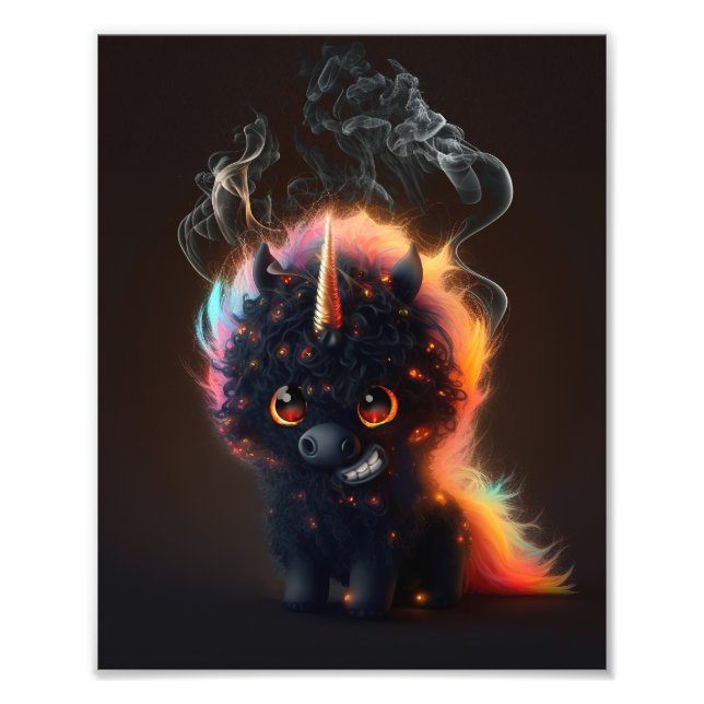 Röksvart Unicorn T-Shirt Fototryck (Framsidan)