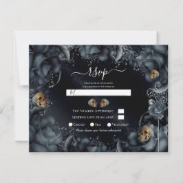 Rökt Grå Blå Rosor & Döskallar Bröllops RSVP Inbjudningar