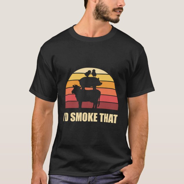 Rökt Kött-grillad stativ Retro Barbecue T Shirt (Framsida)