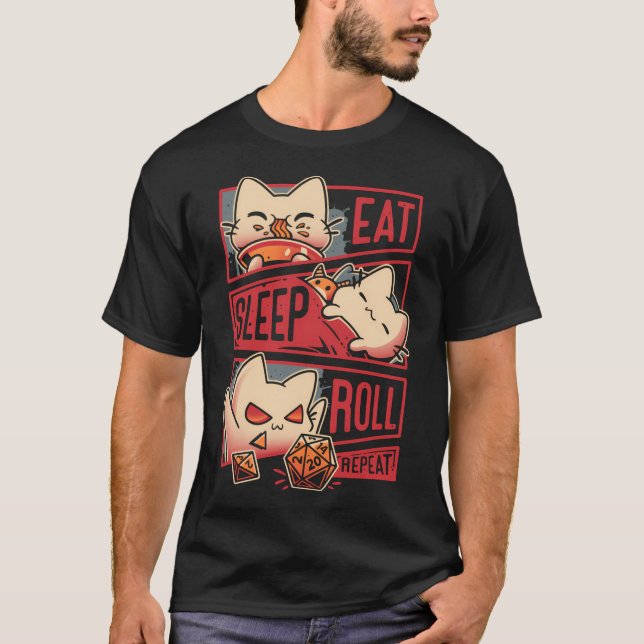 Roleplayer Routine - Kitten Dice Roll T Shirt (Framsida)