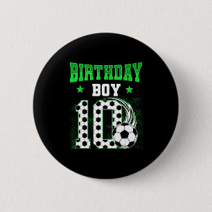 Rolig 10-årsdag Pojke Fotbollstema Födelsedagsfest Knapp