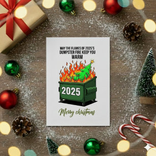 Rolig 2025 Soptunna Eld Julhälsningskort Julkort