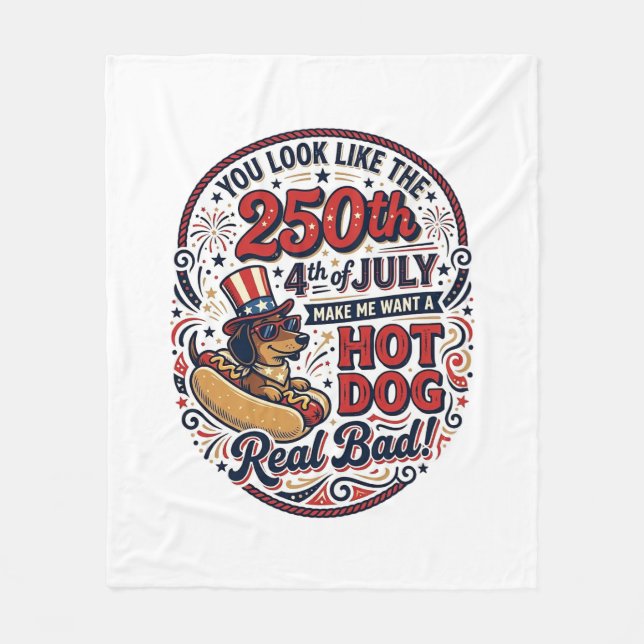 Rolig 250:e 4:e juli korv dachshund fleecefilt (Framsidan)