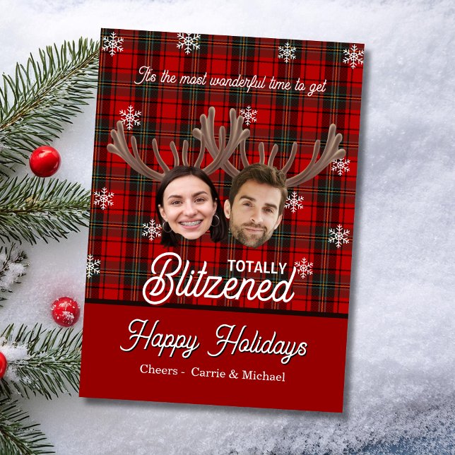 Rolig 2 Foto Ansikte Torrt Sarksastisk Humor Jul Julkort (Funny dry sarcastic humor red Christmas holiday card with 2 photo faces for worst year ever 2025)