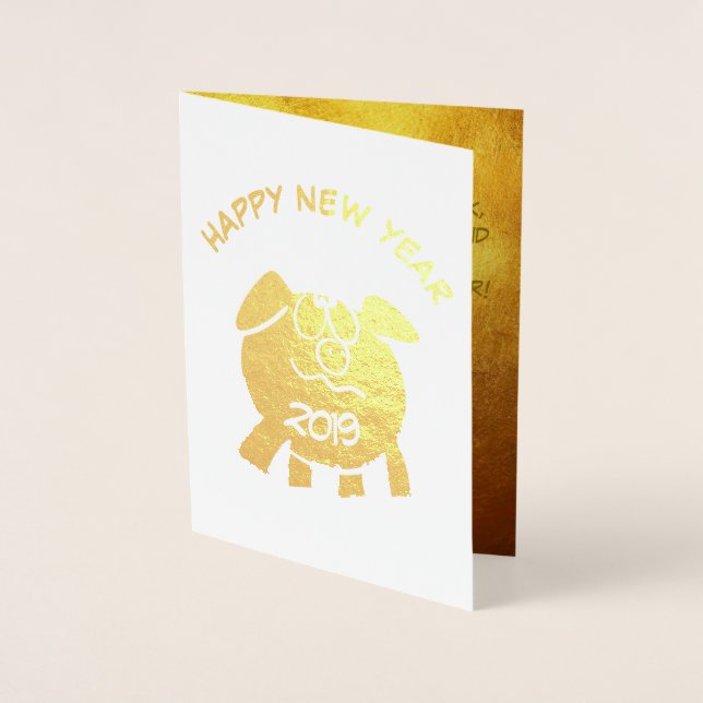 Rolig 2 Tecknad Gris År Zodiak Födelsedag Lyx GC Folierat Kort (Framsida)