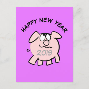 Rolig 2 Tecknad Illustration Gris År 2019 PostC Inbjudan Vykort