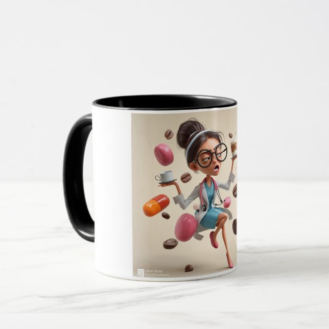 Rolig 3D-illustration av en stressad läkare Mugg (Framsida vänster)