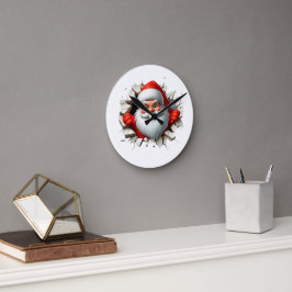 Rolig 3D Tomte Jul Firande Design Rund Klocka
