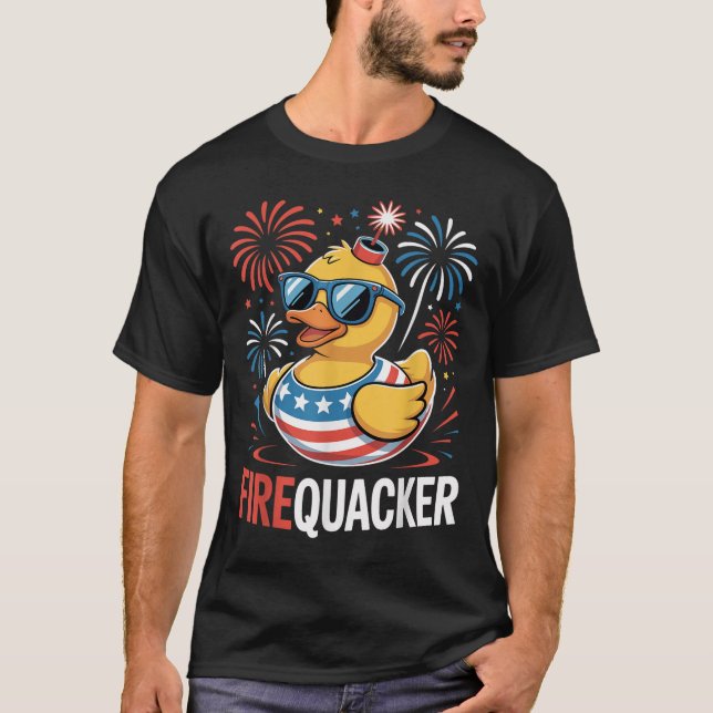 Rolig 4:e juli elddäckande anka fjärde juli t shirt (Framsida)