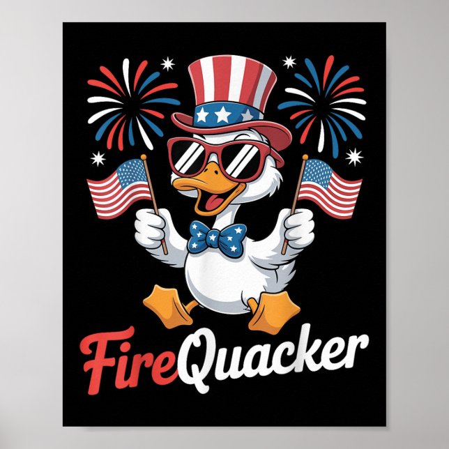 Rolig 4:e Juli Firequacker Anka Fjärde Juli  Poster (Framsidan)