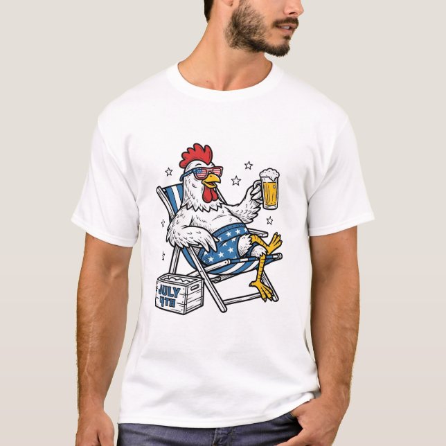 Rolig 4:e juli Kycklingöl Patriotisk Shirt Design T (Framsida)
