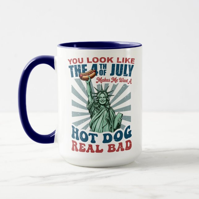 Rolig 4:e juli Lady Liberty Hot Dog Patriotisk Mugg (Vänster)