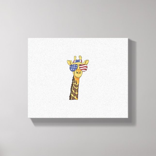 Rolig 4:e juli USA-flagga patriotisk giraff  Canvastryck (Framsida)
