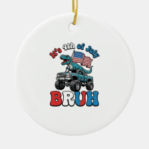 Rolig 4 juli dinosaurie monster truck skjorta_1 julgransprydnad keramik