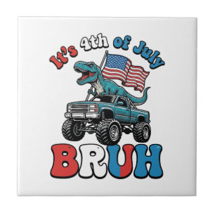 Rolig 4 juli dinosaurie monster truck skjorta_1 kakelplatta