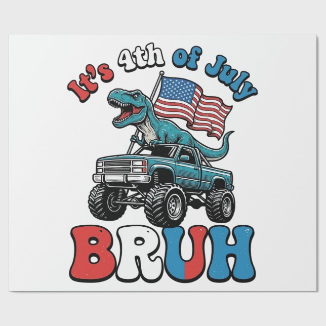 Rolig 4 juli dinosaurie monster truck skjorta_1 presentpapper (Platt)