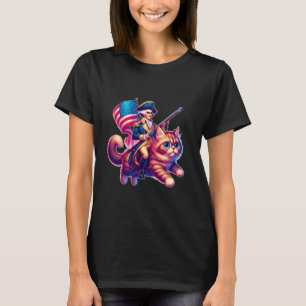 Rolig 4 juli George Washington Ridande Katt Patrio T Shirt