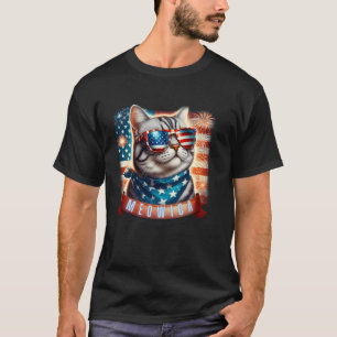 Rolig 4 juli Meowica Patriotisk Amerikansk Flagga T Shirt