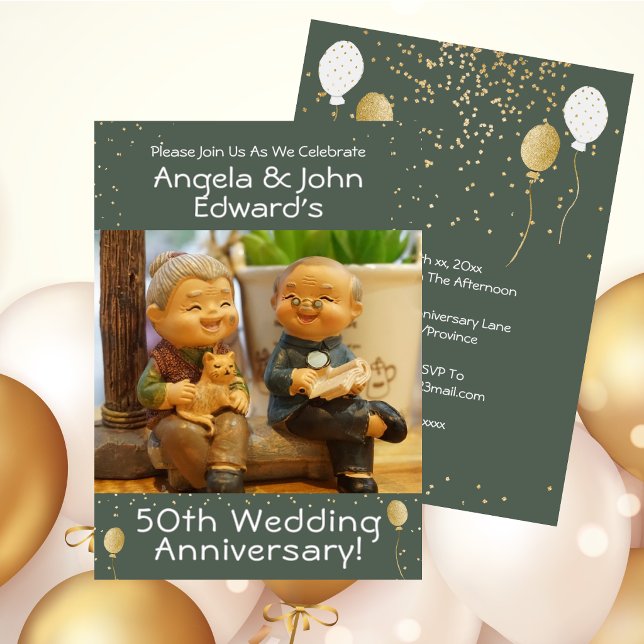 Rolig 50-års bröllopsjubileum karikatyr inbjudningar (Funny 50th Wedding Anniversary Caricature Invitation)