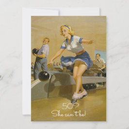 Rolig 50-års födelsedags vintage pinup-flicka bowl inbjudningar