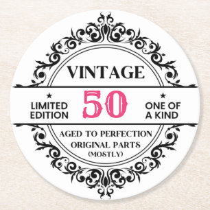 Rolig 50-års svart och rosa vintage födelsedag underlägg papper rund