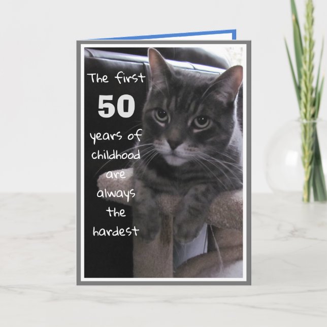 Rolig 50-årsfödelsedags kattkort kort (Framsida)