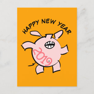 Rolig 5 Tecknad Illustration Gris År 2019 PostC Inbjudan Vykort